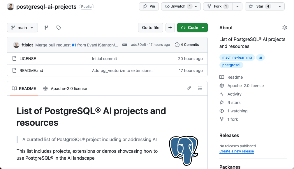 Preview of List of PostgreSQL® AI Projects and Resources